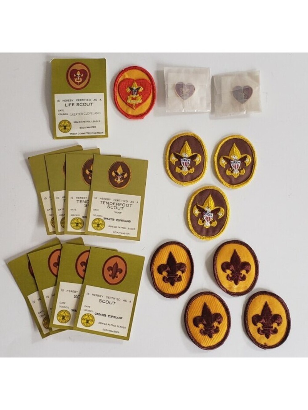 Vintage Boy Scouts Patches Pins Life Scout Tenderfoot BSA Cards (blank name/date